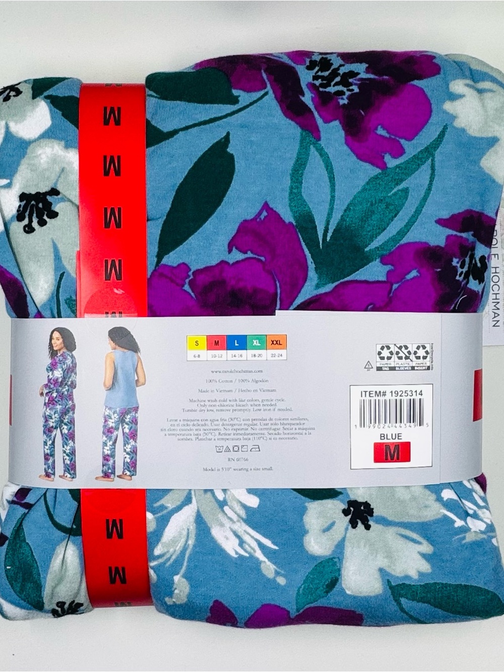 Midnight by Carole Hochman Blue and Purple Floral 3-Piece Cotton Pajama Set